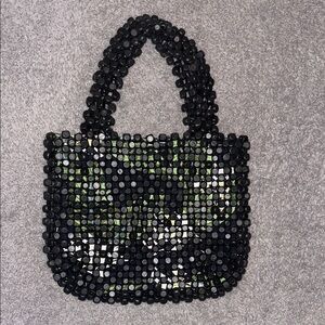 Elegant Black Beaded Tote Bag